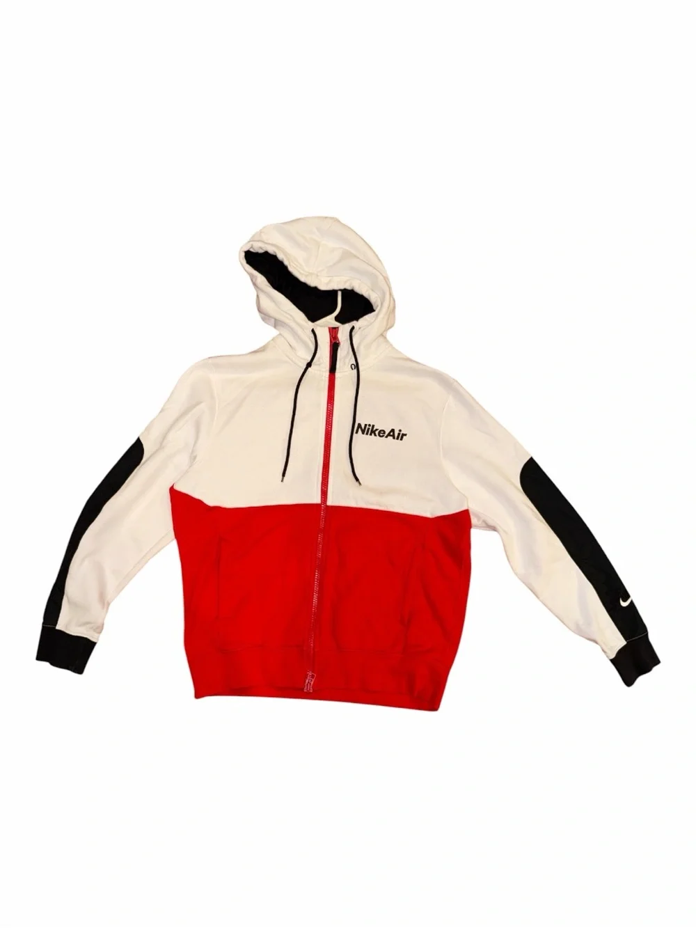 Nike Air White, Red & Black Colorblock Full‑Zip Hoodie